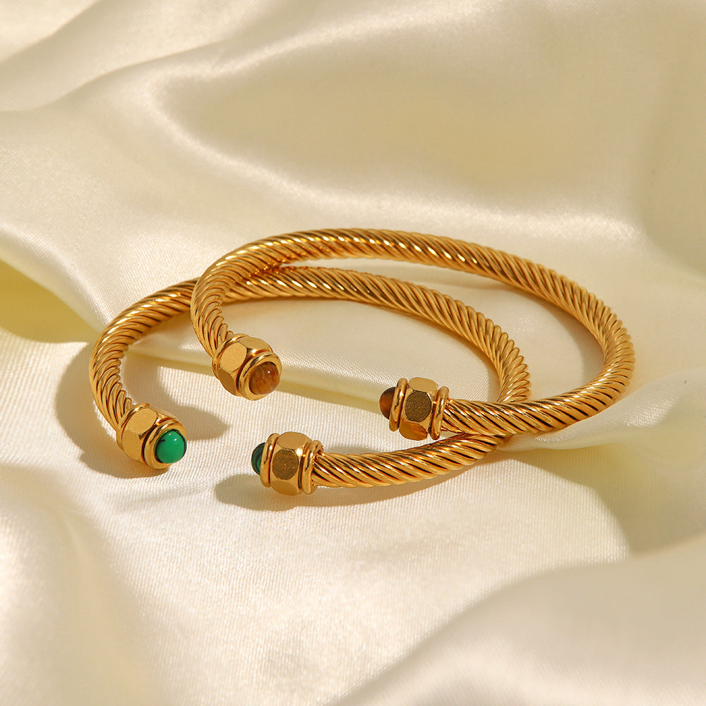 18K Gold Plated Stone Twist Bangle for Men