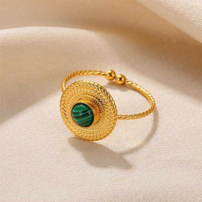 Stone Stainless Steel Open Ring