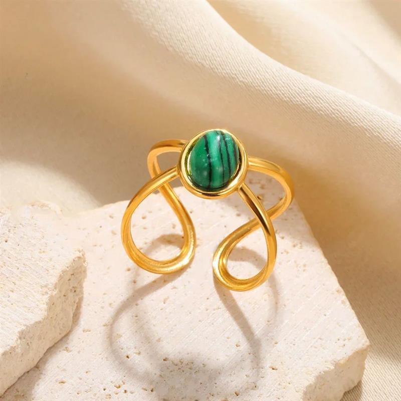 Stone Stainless Steel Open Ring