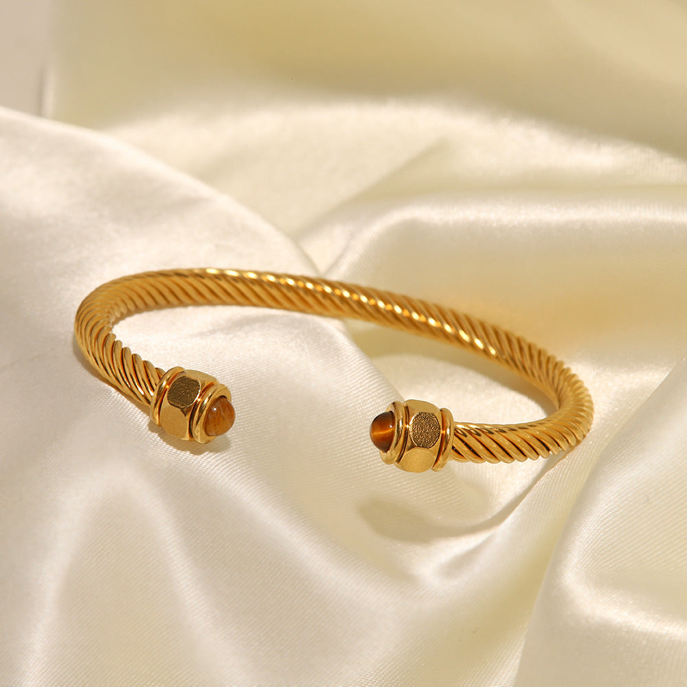 18K Gold Plated Stone Twist Bangle for Men