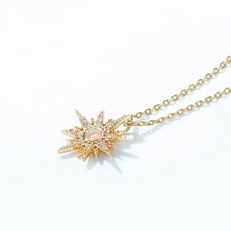 Gold Sun Necklace – Opal Pendant Choker for Women