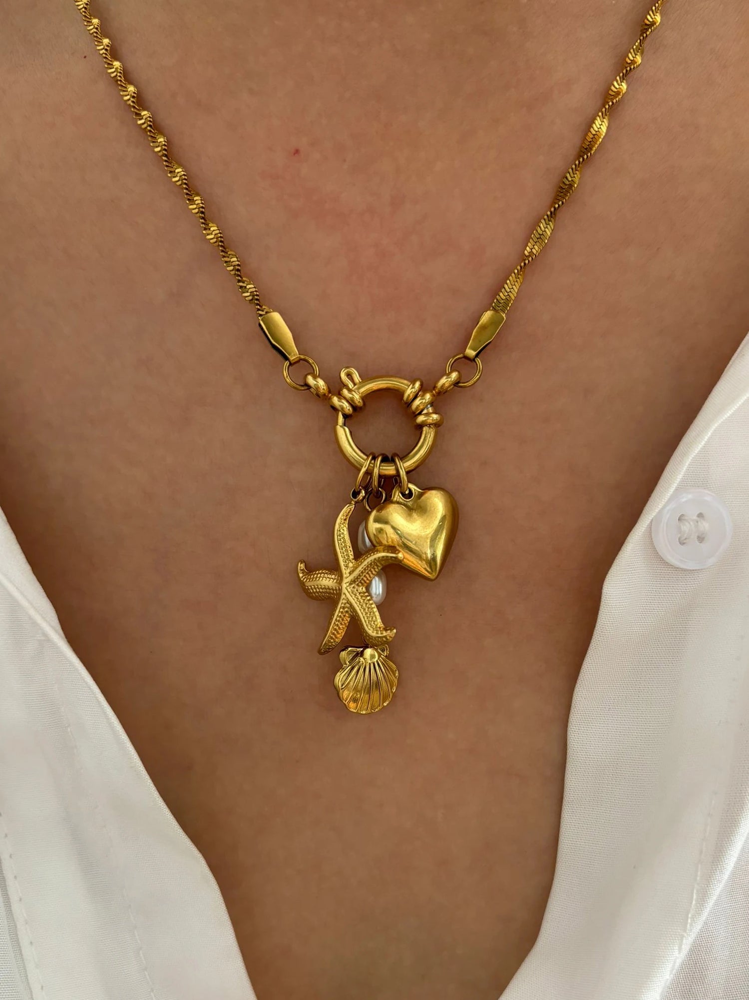 Heart Starfish Shell Pendant Necklace