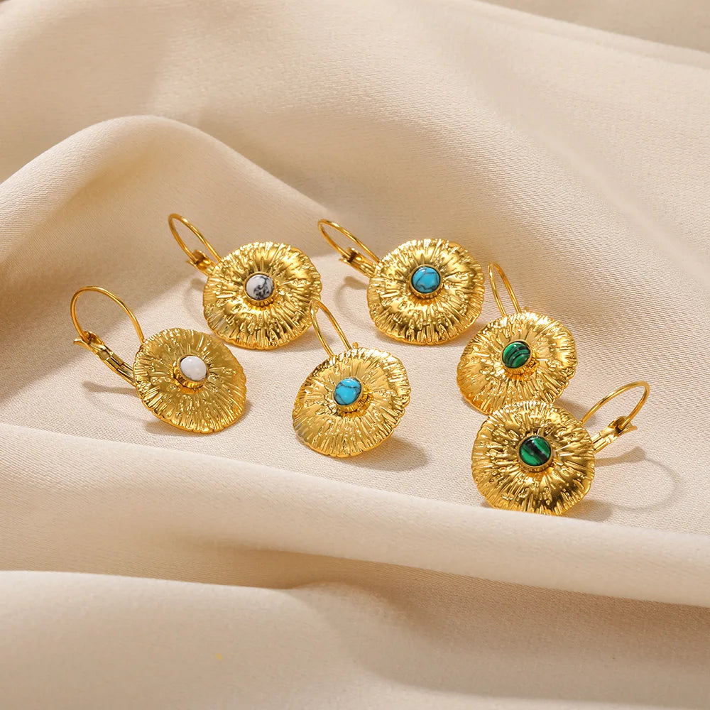 Natural Turquoise Circle Fan Earrings
