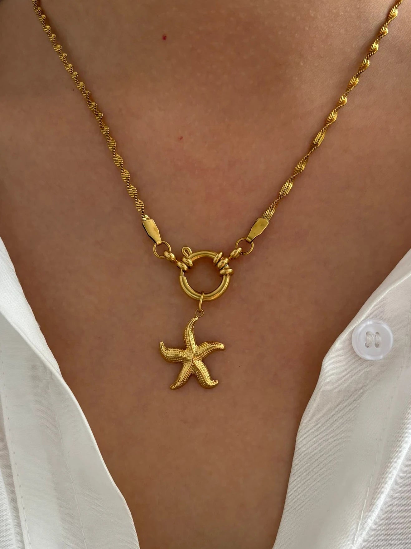 Heart Starfish Shell Pendant Necklace