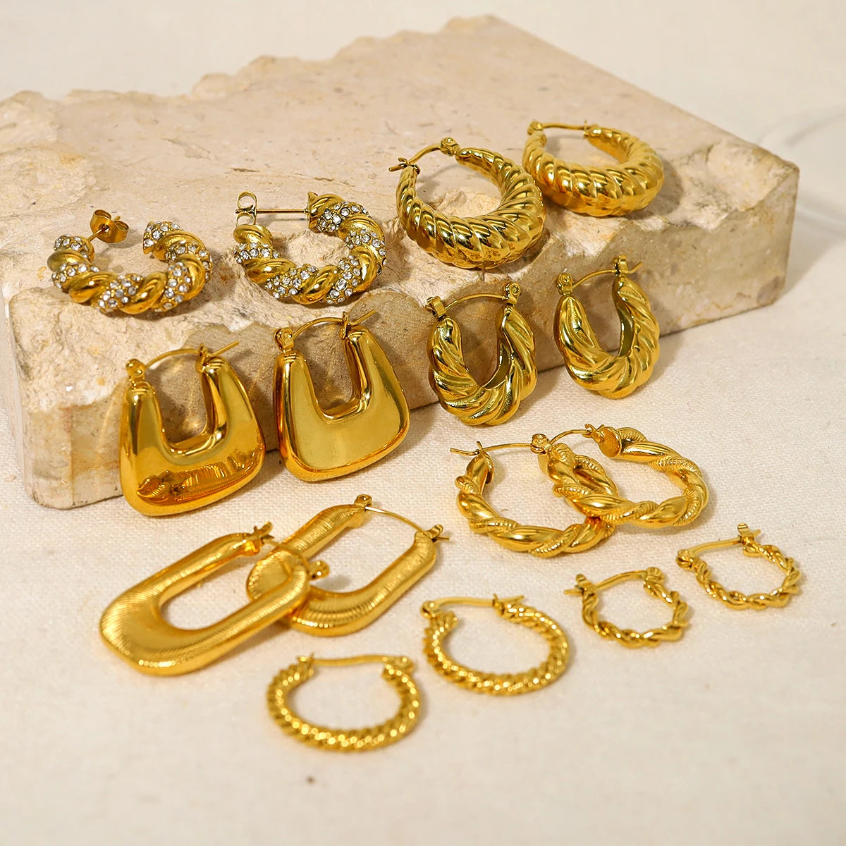 Gold-plated Hollow Crescent Earrings
