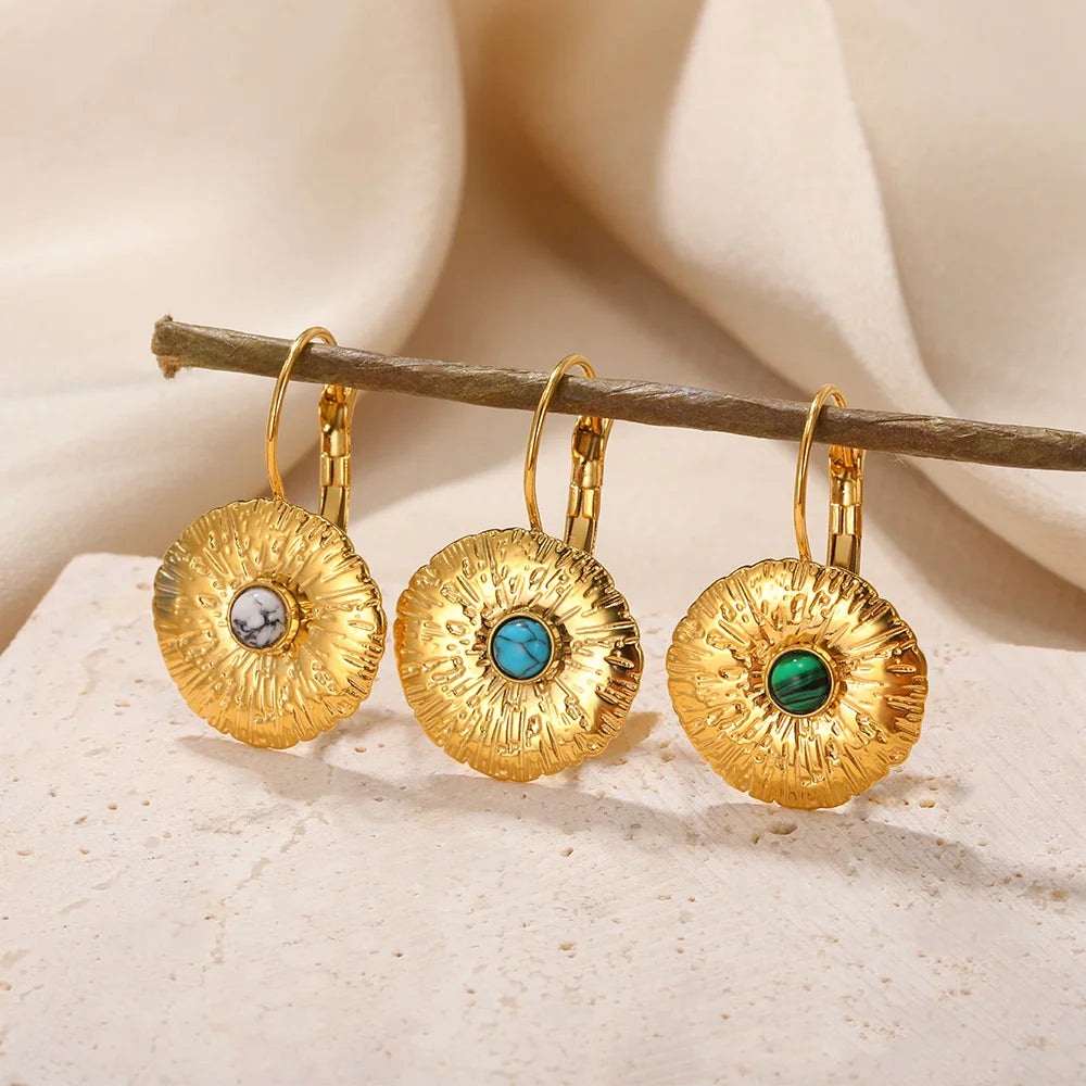 Natural Turquoise Circle Fan Earrings