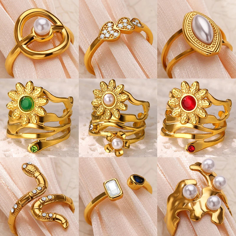 Imitation Pearl Opal Sun Flower Rings