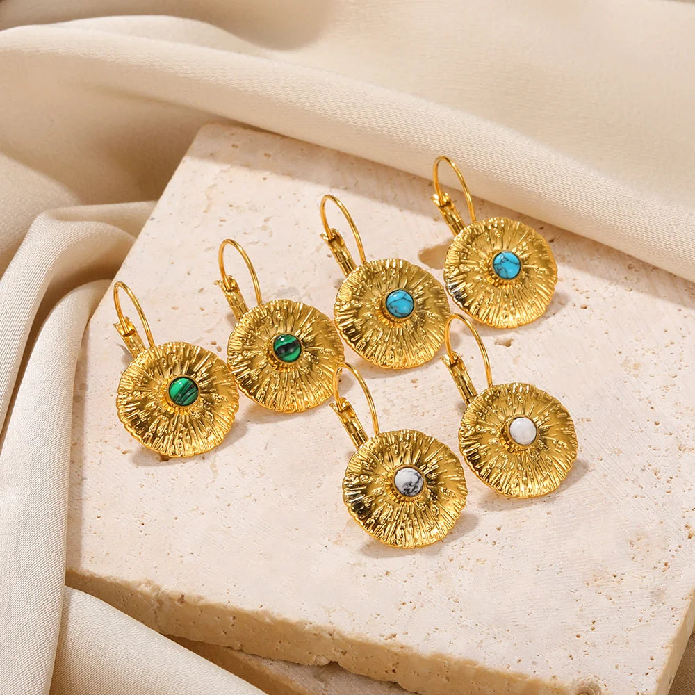 Natural Turquoise Circle Fan Earrings