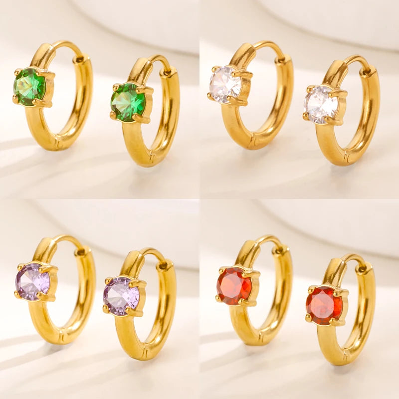 Cute Birthstone Small Hoop Earrings