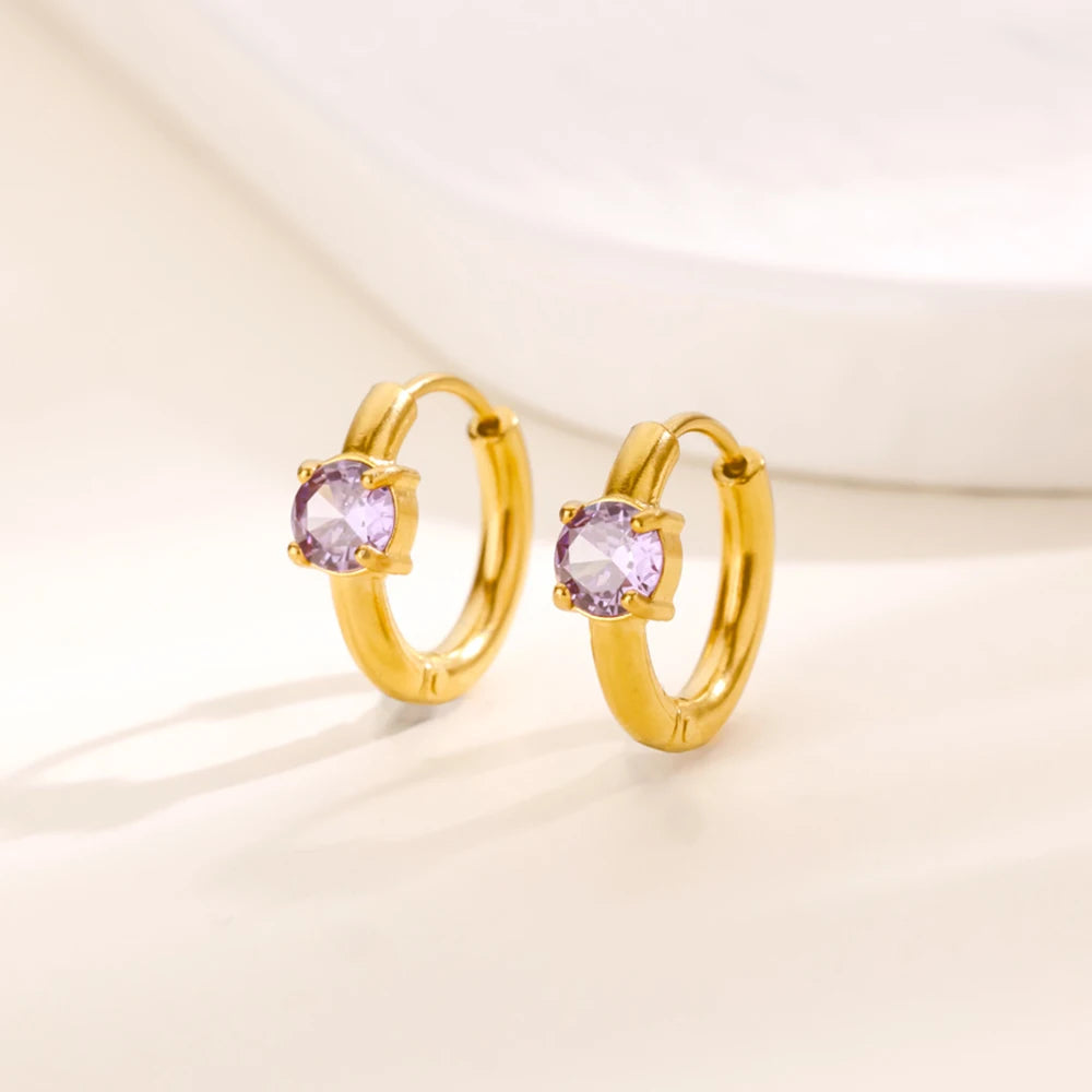 Cute Birthstone Small Hoop Earrings
