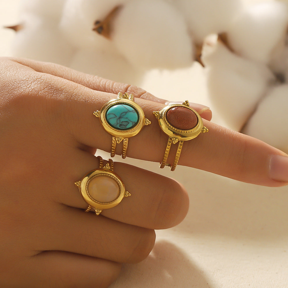 Stainless Steel Series Stone Open Rings
